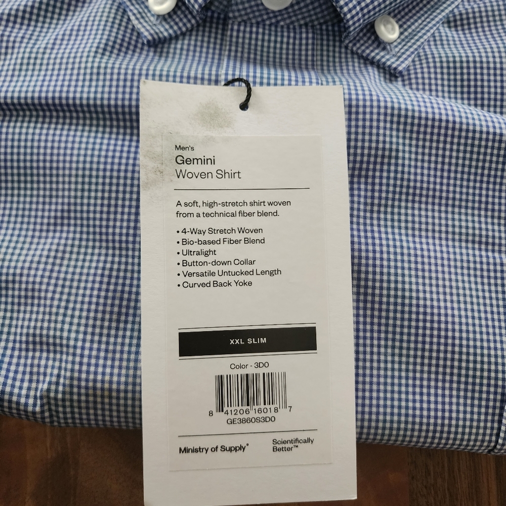 Ministry of Supply Gemini Blue‎ Check Woven Button Down Shirt Size XXL NWT - Picture 10 of 12